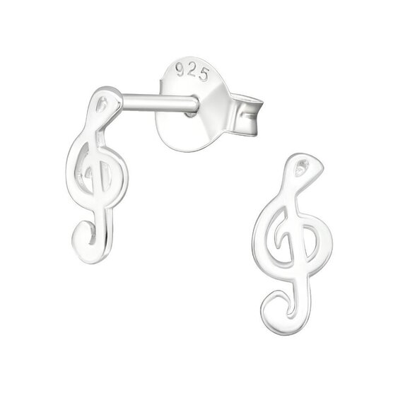 Sterling Silver Treble Clef Tiny Stud Earrings - Picture 1 of 8